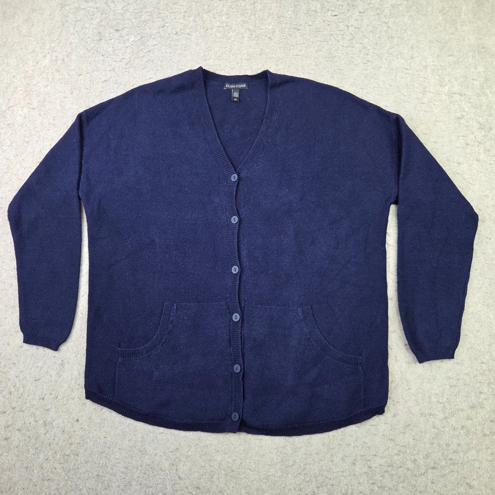 EILEEN FISHER Cardigan S Organic Cotton Hemp Sweater Button Up Long Sleeve Blue